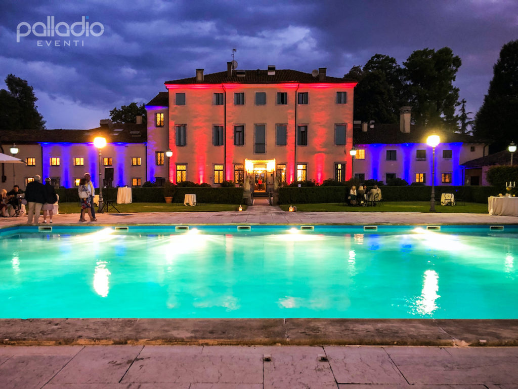 Illuminazione facciata hotel villa tacchi eventi aziendali matrimoni feste private vicenza verona padova
